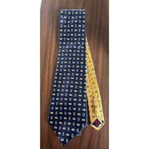 Vintage Men’s Tommy Hilfiger Tie 100% Silk 2 Color Navy & Yellow Abstract Geomet